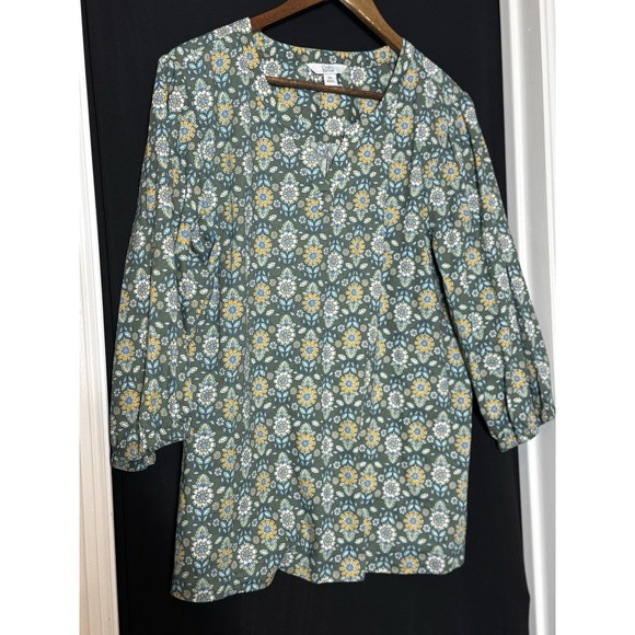 Croft & Barrow Floral Top Tee Shirt 3/4 Sleeve Forest Fairy 2X plus 100% cotton - Picture 2 of 7